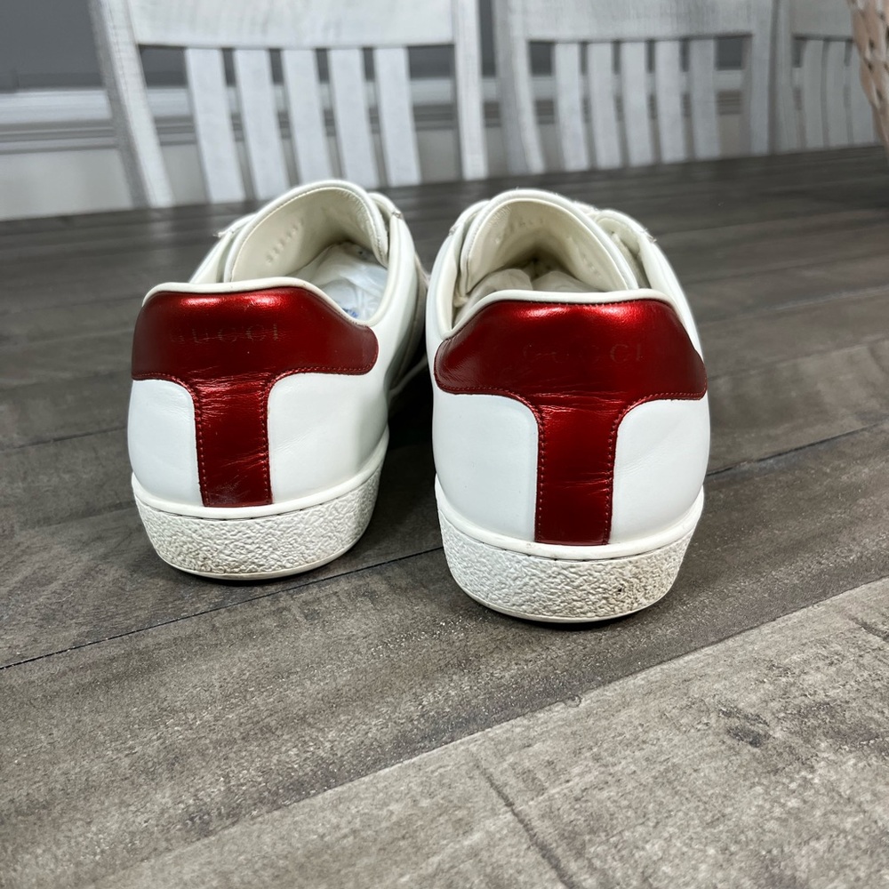 Gucci Ace Striped Ivory Leather Sneakers Sz 10 - Picture 5 of 7